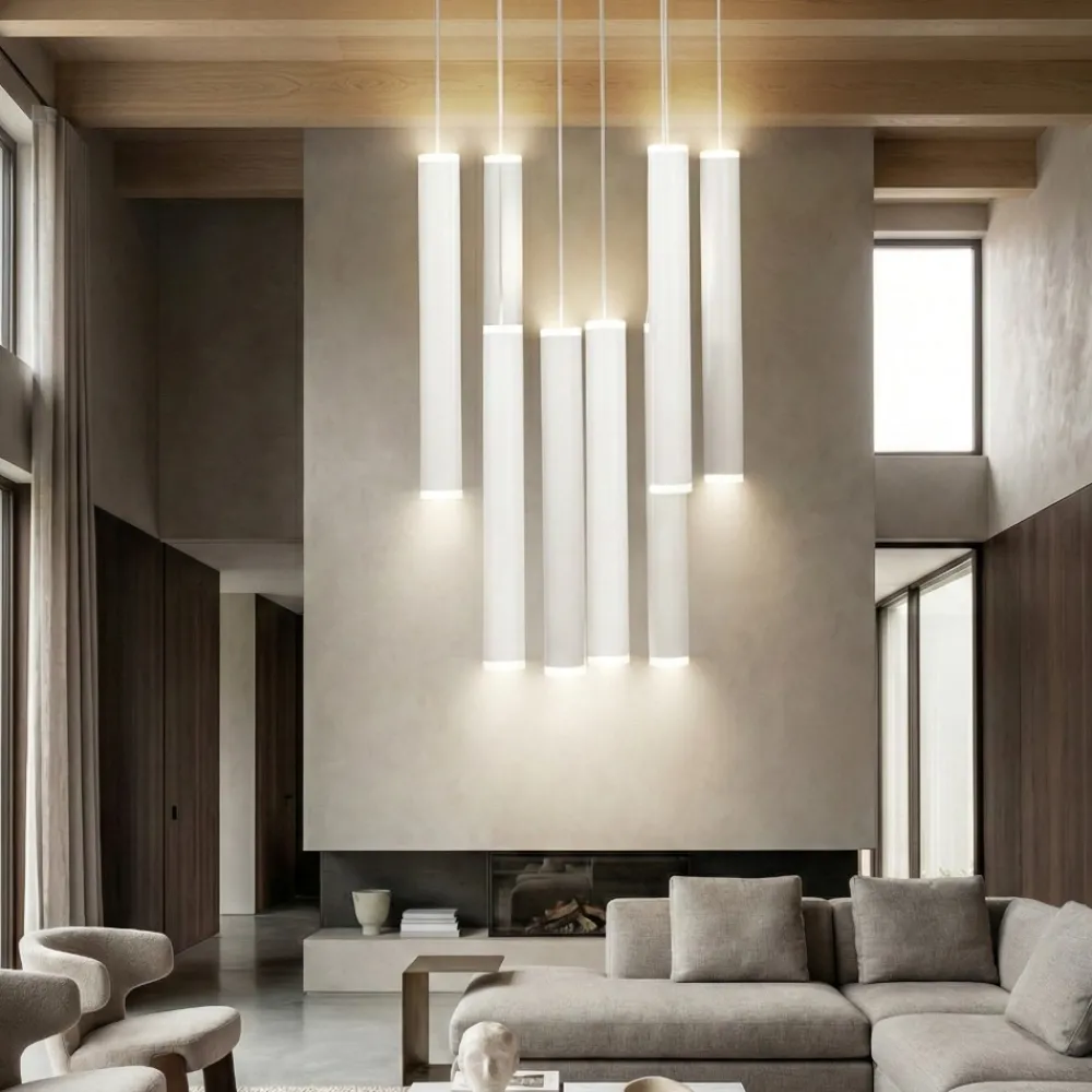 Lampadari Moderni-Fabas Luce Lampadario cilindri bianchi led biemissione prado