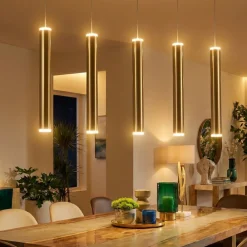 Lampadari Moderni-Fabas Luce Lampadario cilindri nero oro per tavolo sala da pranzo prado
