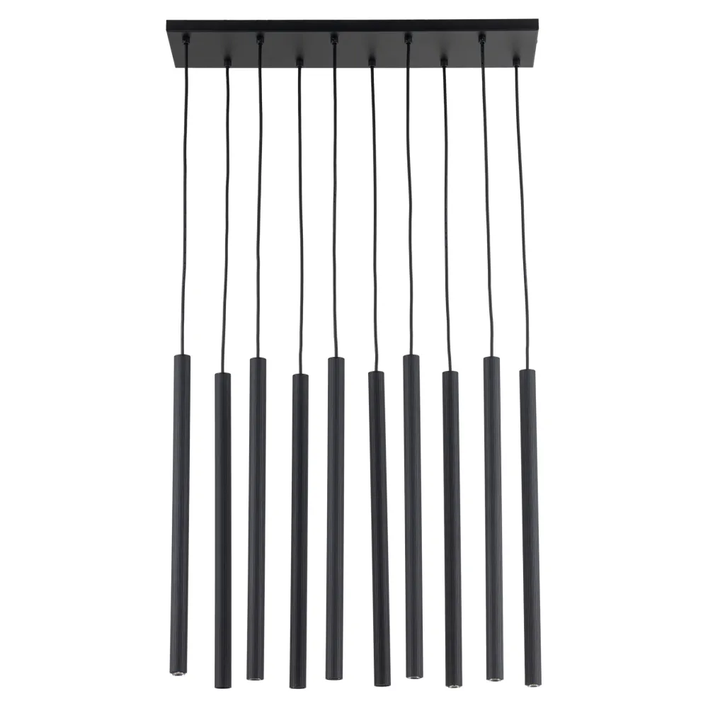 Lampadari Moderni-Selezionato da Mazzolaluce Lampadario cilindri rigati a sospensione nero per tavolo sala da pranzo moderna