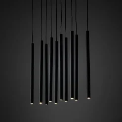 Lampadari Moderni-Selezionato da Mazzolaluce Lampadario cilindri rigati a sospensione nero per tavolo sala da pranzo moderna