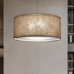 Lampadari Moderni-Selezionato da Mazzolaluce Lampadario cilindro a sospensione di tessuto lino