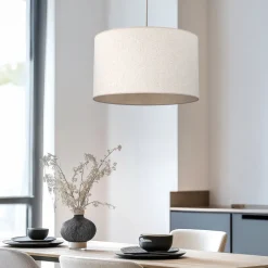 Lampadari Moderni-Selezionato da Mazzolaluce Lampadario cilindro a sospensione tessuto sabbia