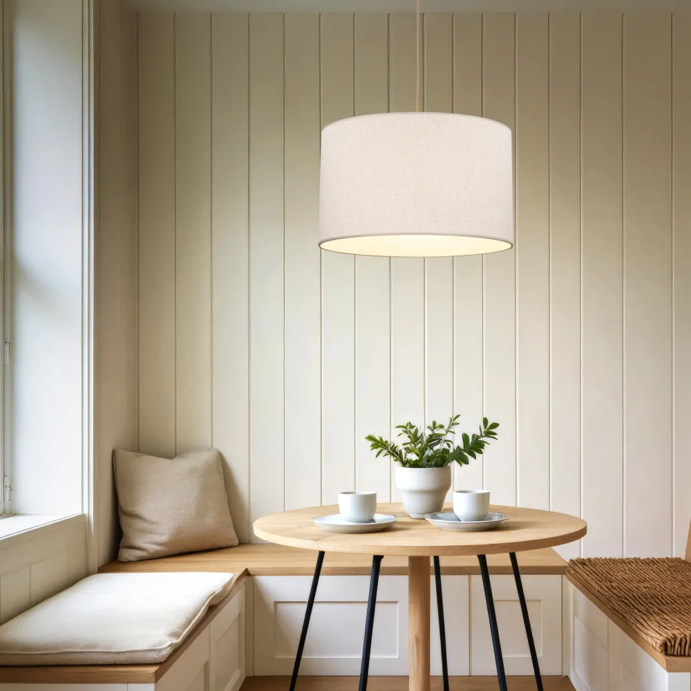 Lampadari Moderni-Selezionato da Mazzolaluce Lampadario cilindro a sospensione tessuto sabbia