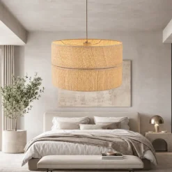 Lampadario Camera Da Letto-Selezionato da Mazzolaluce Lampadario cilindro a sospensione di paglia 50 cm per camera da letto