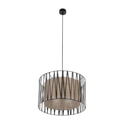 Lampadari Moderni-Selezionato da Mazzolaluce Lampadario cilindro 50 cm di tessuto nero design moderno per sala da pranzo