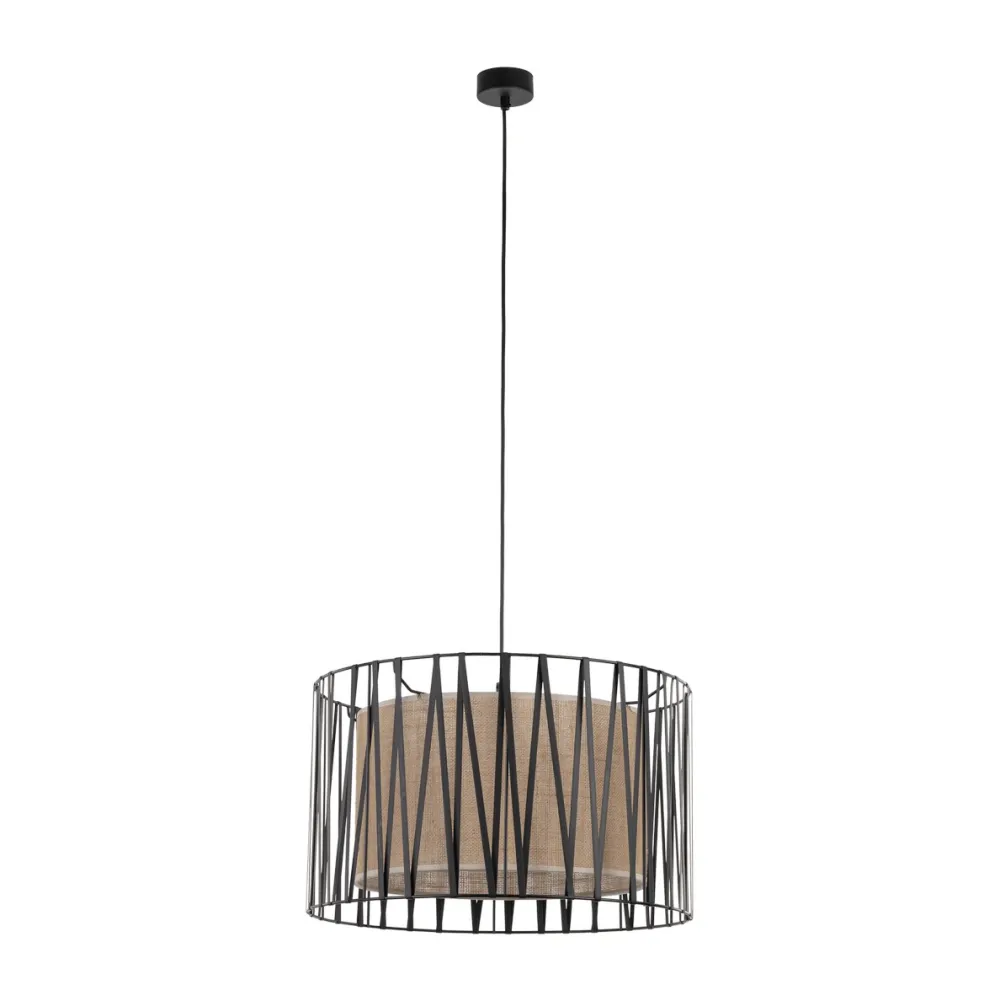 Lampadari Moderni-Selezionato da Mazzolaluce Lampadario cilindro 50 cm di tessuto nero design moderno per sala da pranzo