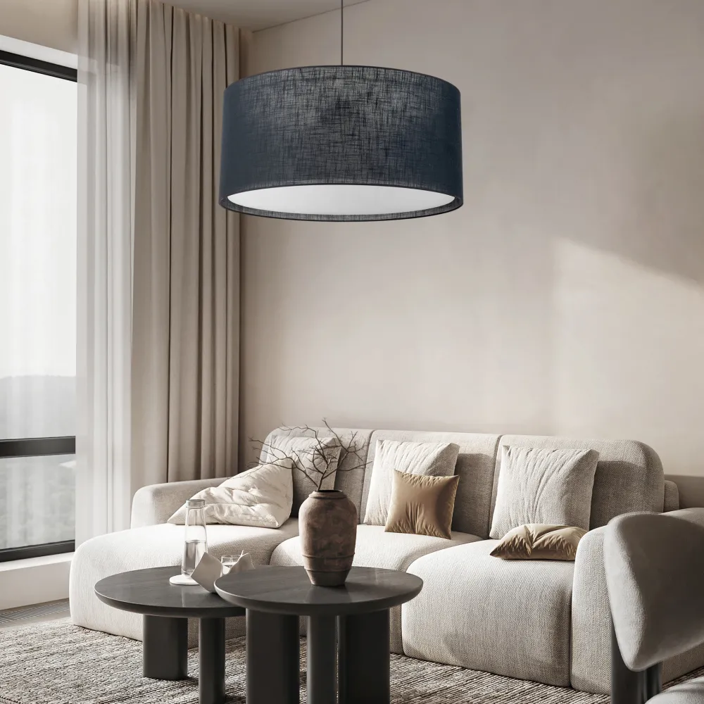 Lampadari Moderni-Selezionato da Mazzolaluce Lampadario cilindro di tessuto nero per soggiorno