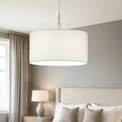 Lampadario Camera Da Letto-Perenz Illuminazione Lampadario cilindro di tessuto bianco 40cm round hotel perenz
