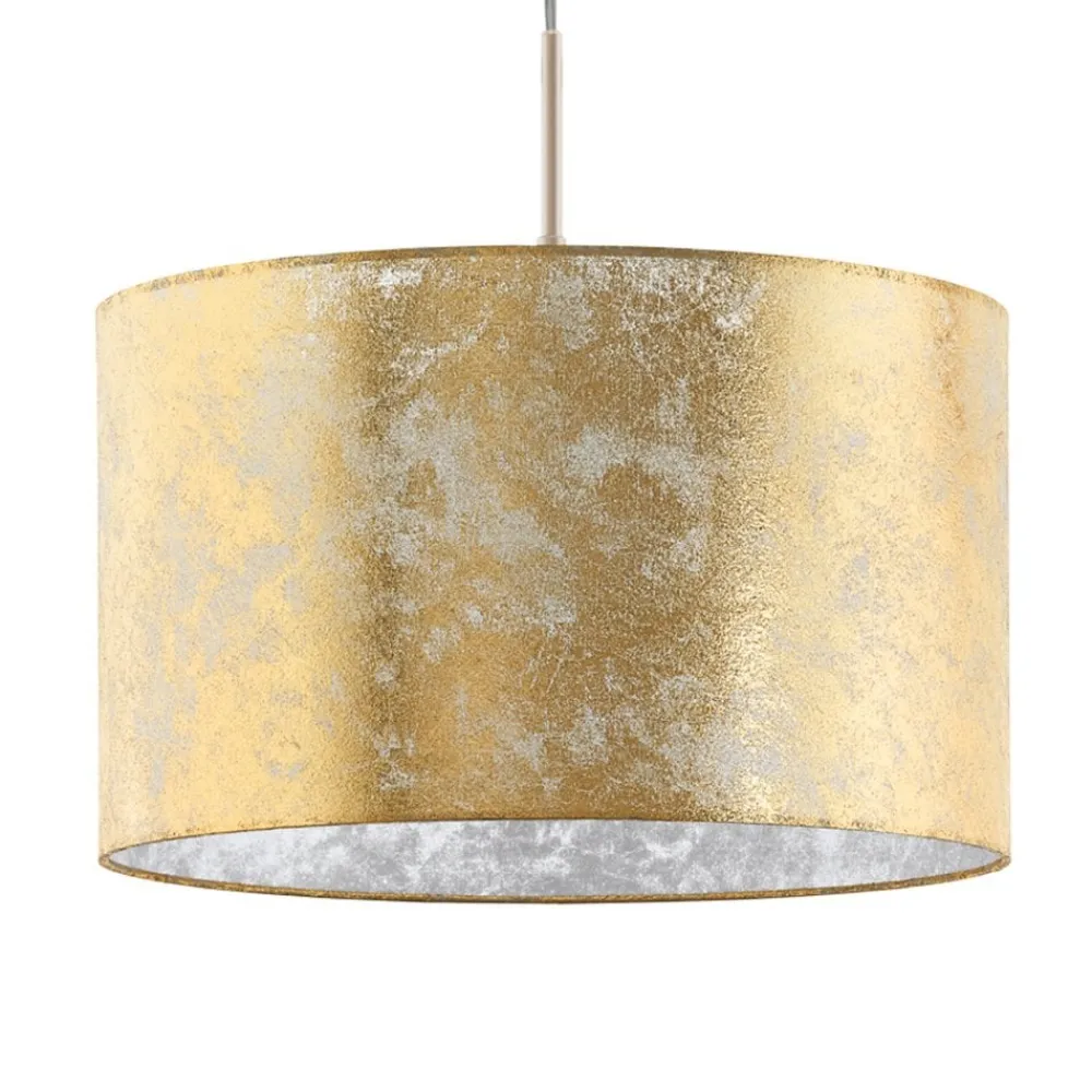 Lampadari Moderni-Eglo Lampadario cilindro tessuto foglia oro viserbella