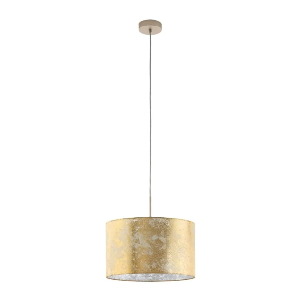 Lampadari Moderni-Eglo Lampadario cilindro tessuto foglia oro viserbella
