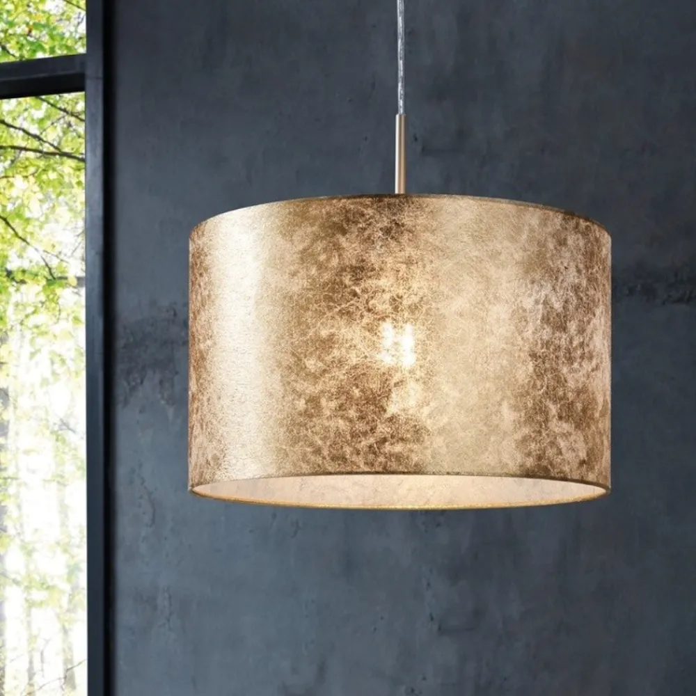 Lampadari Moderni-Eglo Lampadario cilindro tessuto foglia oro viserbella