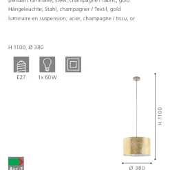 Lampadari Moderni-Eglo Lampadario cilindro tessuto foglia oro viserbella