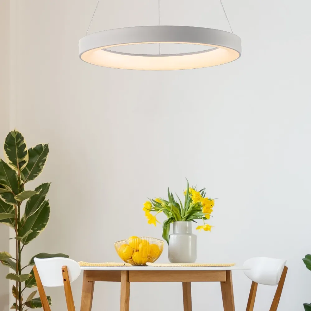Lampadari Moderni-Selezionato da Mazzolaluce Lampadario circolare bianco 38cm led 30w da 2700k a 5000k con telecomando
