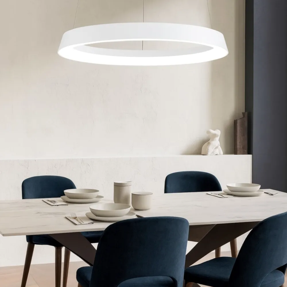 Lampadari Moderni-Selezionato da Mazzolaluce Lampadario circolare bianco 45cm led 38w 2700k 3000k per tavolo da pranzo