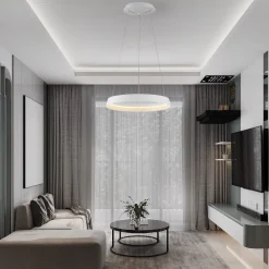 Lampadari Moderni-Selezionato da Mazzolaluce Lampadario circolare bianco 45cm led 38w 2700k 3000k per tavolo da pranzo