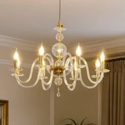 Lampadari Moderni-Ondaluce Lampadario classico in vetro e finiture oro vivaldi 8 luci