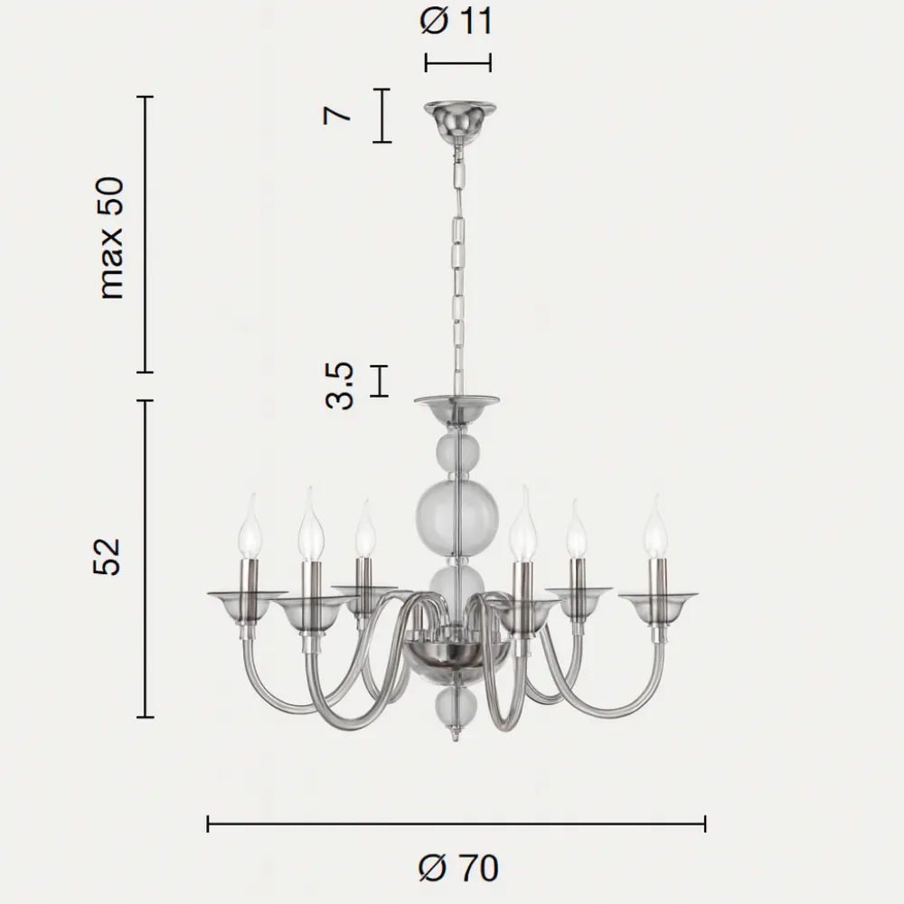 Lampadari Moderni-Ondaluce Lampadario classico sei bracci vetro fume lp tebe 6