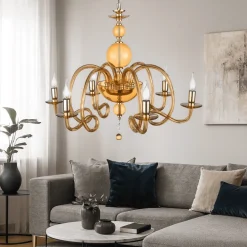 Lampadari Moderni-Ondaluce Lampadario classico vetro ambrato lp vivaldi 6 luci