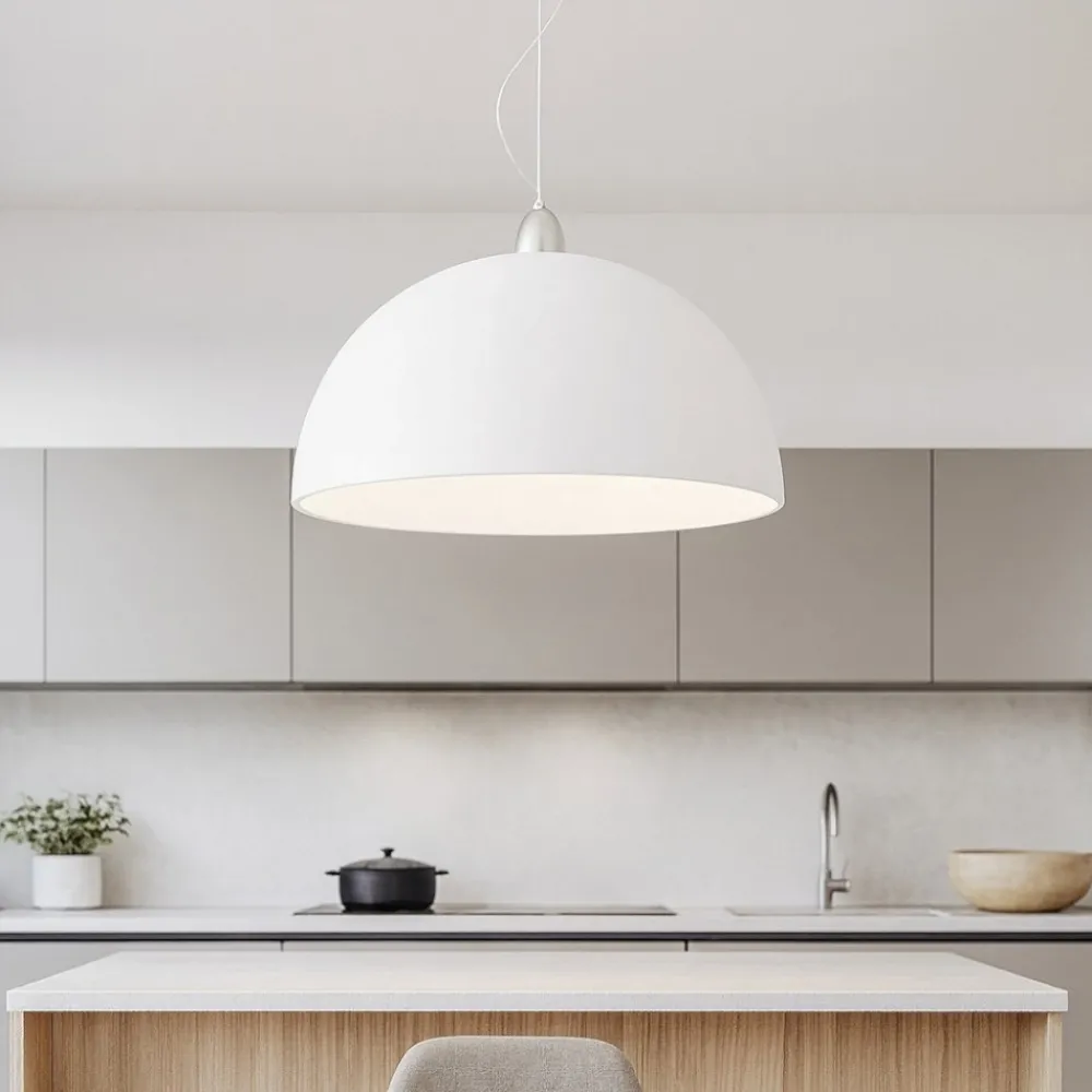 Lampadari Cucina-Selezionato da Mazzolaluce Lampadario 50cm per cucina moderna cupola di vetro bianco