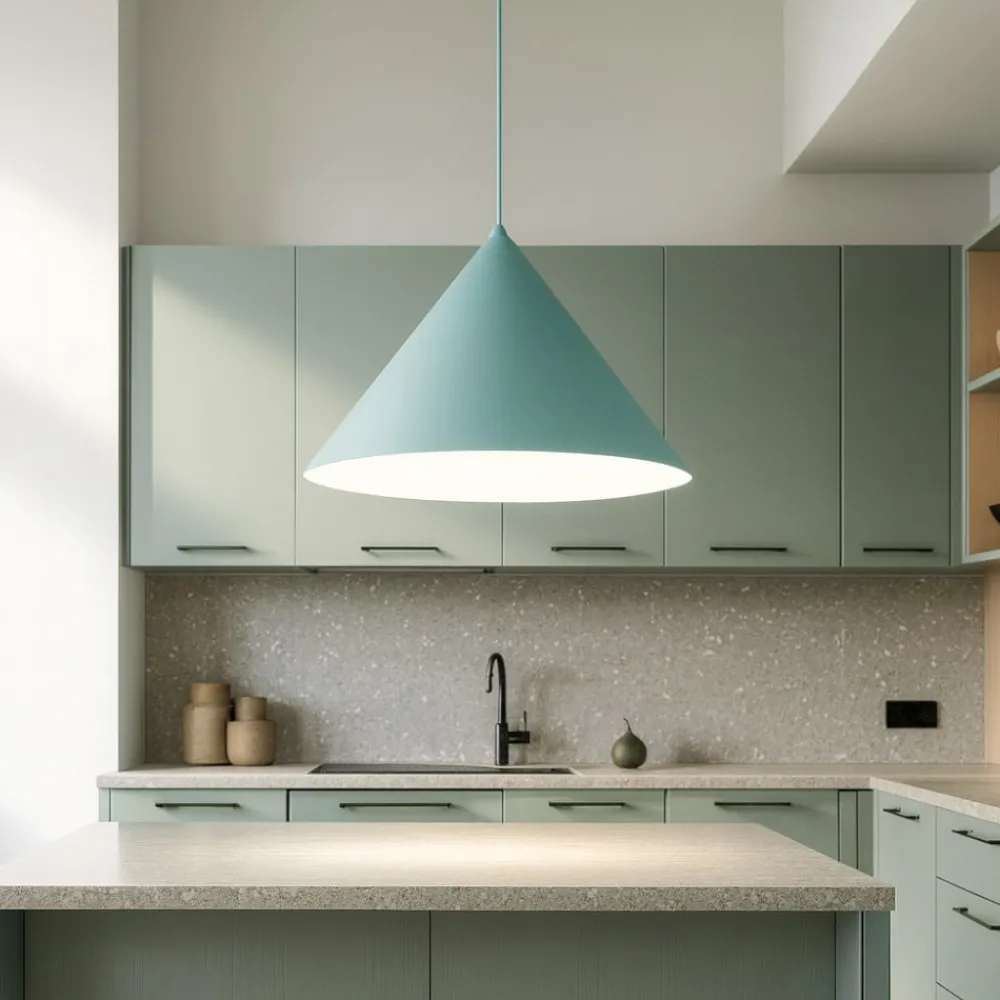 Lampadari Cucina-Selezionato da Mazzolaluce Lampadario colore menta cono di metallo 50cm per cucina