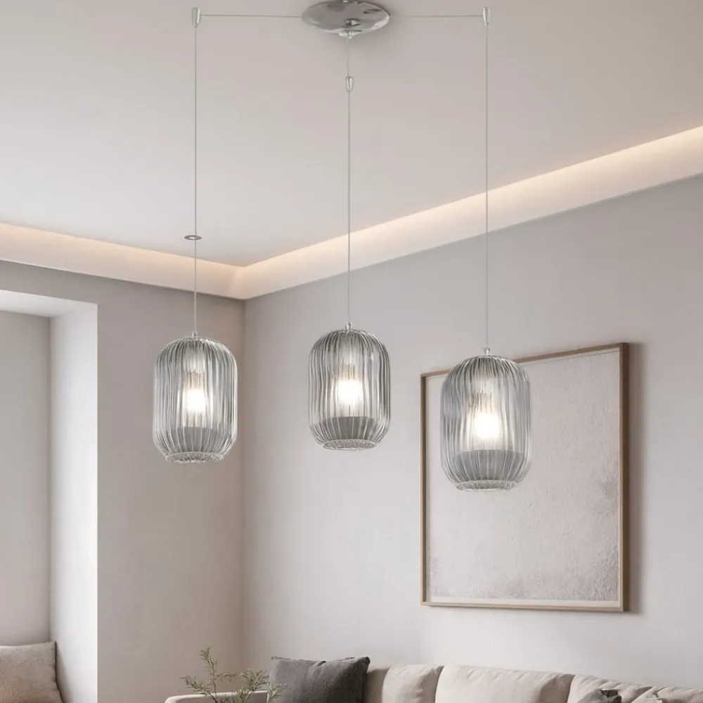 Lampadari Moderni-Top Light Lampadario con decentramento vetri fume per soggiorno