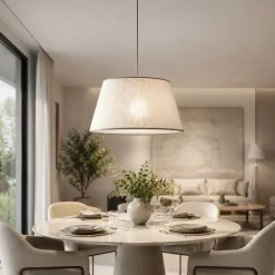 Lampadari Moderni-Selezionato da Mazzolaluce Lampadario cono a sospensione in tessuto beige
