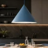 Lampadari Cucina-Selezionato da Mazzolaluce Lampadario cono 50 cm blu a sospensione di metallo per cucina moderna