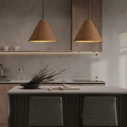 Lampadari Moderni-Selezionato da Mazzolaluce Lampadario cono 45cm di cartapesta colore rovere marrone grezzo