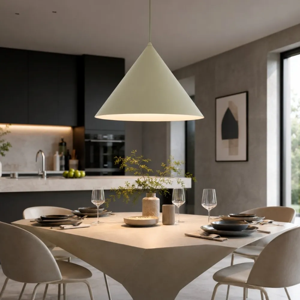 Lampadari Cucina-Selezionato da Mazzolaluce Lampadario cono verde 50 cm a sospensione di metallo per cucina moderna