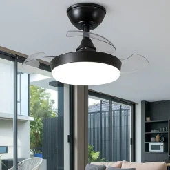 Ventilatori Da Soffitto-Selezionato da Mazzolaluce Lampadario con pale ventilatore nero con telecomando pale a scomparsa motorizzate 13mq