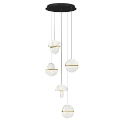 Lampadari Moderni-Selezionato da Mazzolaluce Lampadario con pendenti in marmo bianco e vetro design moderno per soggiorno