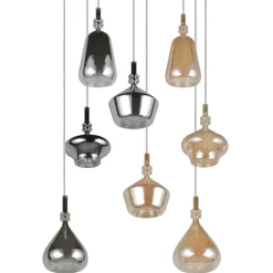 Lampadari Moderni-Selezionato da Mazzolaluce Lampadario con 8 sfere di vetro ambra cromo per soggiorno salotto