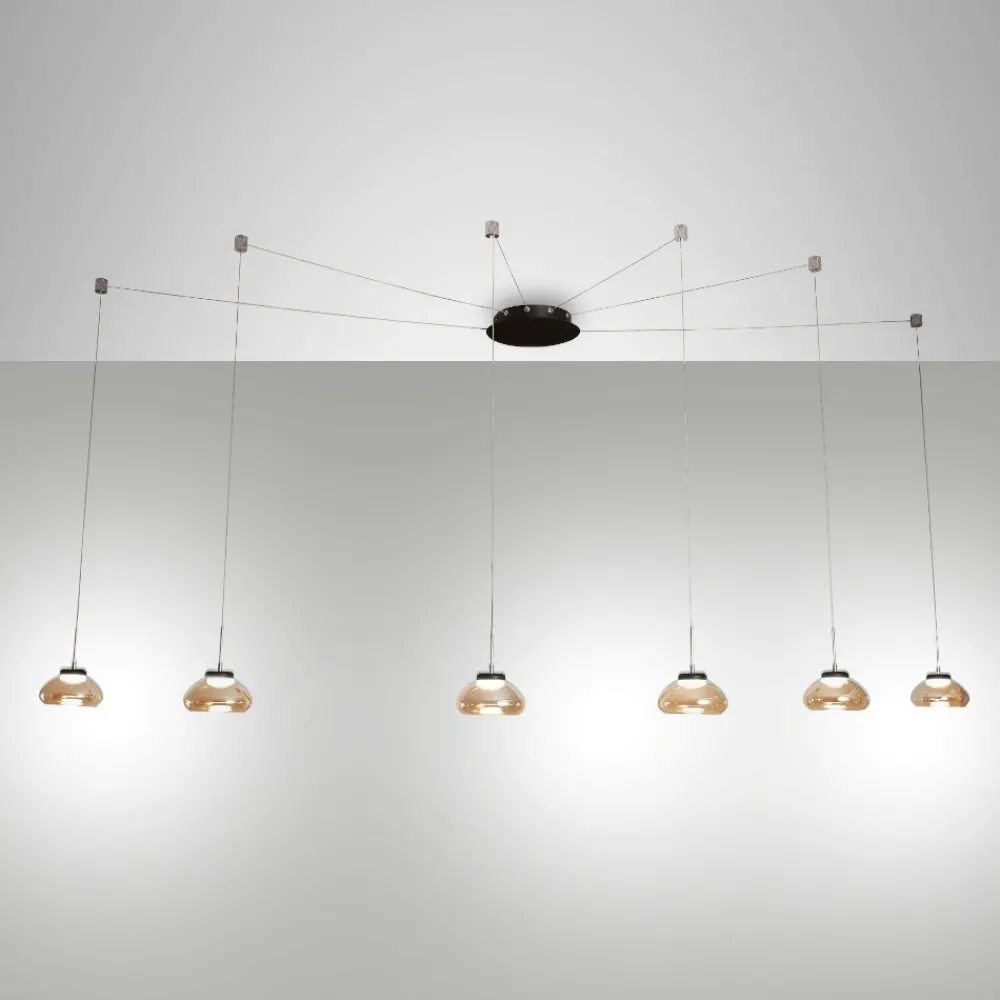 Lampadari Moderni-Fabas Luce Lampadario con sospensioni decentrate vetri ambra fabas arabella