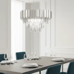 Lampadari Moderni-Selezionato da Mazzolaluce Lampadario contemporana cristalli cromo per salotto 50cm