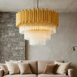 Lampadari Moderni-Selezionato da Mazzolaluce Lampadario contemporaneo con cristalli 40 cm oro design
