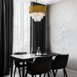 Lampadari Moderni-Selezionato da Mazzolaluce Lampadario contemporaneo con cristalli 40 cm oro design