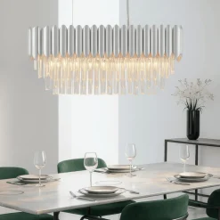 Lampadari Moderni-Selezionato da Mazzolaluce Lampadario contemporaneo per tavolo da pranzo cromo e cristalli