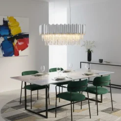 Lampadari Moderni-Selezionato da Mazzolaluce Lampadario contemporaneo per tavolo da pranzo cromo e cristalli