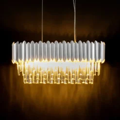 Lampadari Moderni-Selezionato da Mazzolaluce Lampadario contemporaneo per tavolo da pranzo cromo e cristalli
