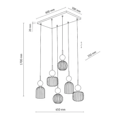 Lampadari Moderni-Selezionato da Mazzolaluce lampadario contemporaneo 6 vetri ambra pendenti per sala da pranzo