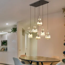 Lampadari Moderni-Selezionato da Mazzolaluce lampadario contemporaneo 6 vetri ambra pendenti per sala da pranzo