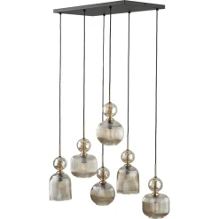 Lampadari Moderni-Selezionato da Mazzolaluce lampadario contemporaneo 6 vetri ambra pendenti per sala da pranzo