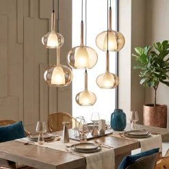 Lampadari Moderni-Fabas Luce Lampadario con vetri ambra a sospensione per soggiorno fabas edolo