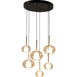 Lampadari Moderni-Fabas Luce Lampadario con vetri ambra a sospensione per soggiorno fabas edolo