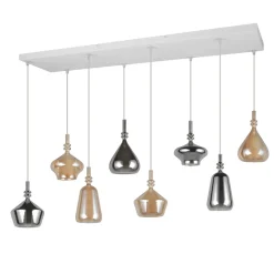Lampadari Moderni-Selezionato da Mazzolaluce Lampadario con vetri ambra cromo 8 pendenti per tavolo sala da pranzo