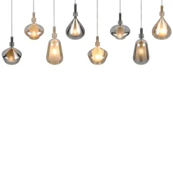 Lampadari Moderni-Selezionato da Mazzolaluce Lampadario con vetri ambra cromo 8 pendenti per tavolo sala da pranzo