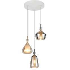 Lampadari Moderni-Selezionato da Mazzolaluce Lampadario con 3 vetri multicolor pendeti per soggiorno moderno