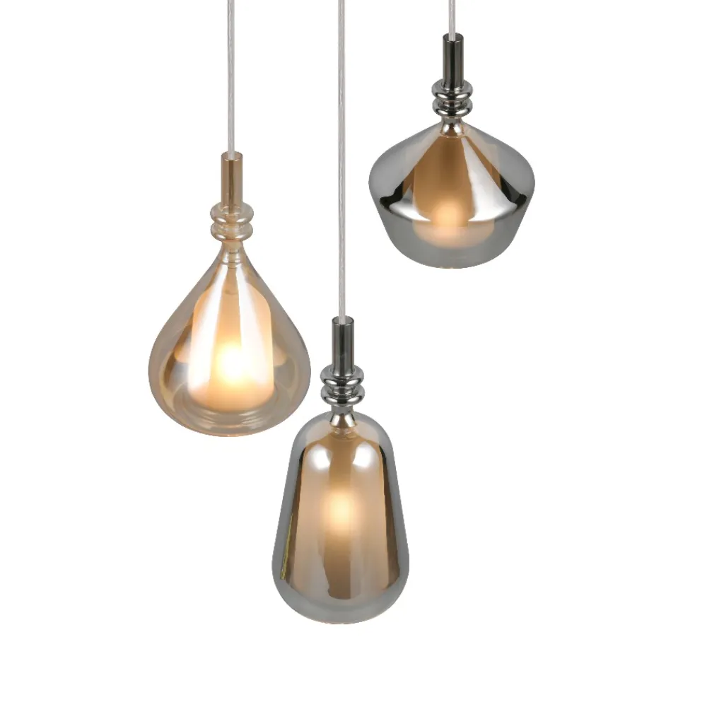 Lampadari Moderni-Selezionato da Mazzolaluce Lampadario con 3 vetri multicolor pendeti per soggiorno moderno