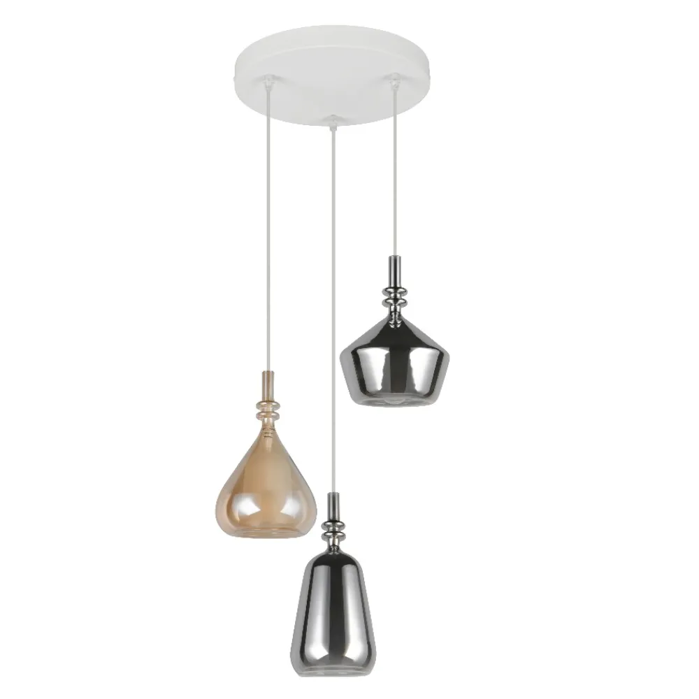 Lampadari Moderni-Selezionato da Mazzolaluce Lampadario con 3 vetri multicolor pendeti per soggiorno moderno