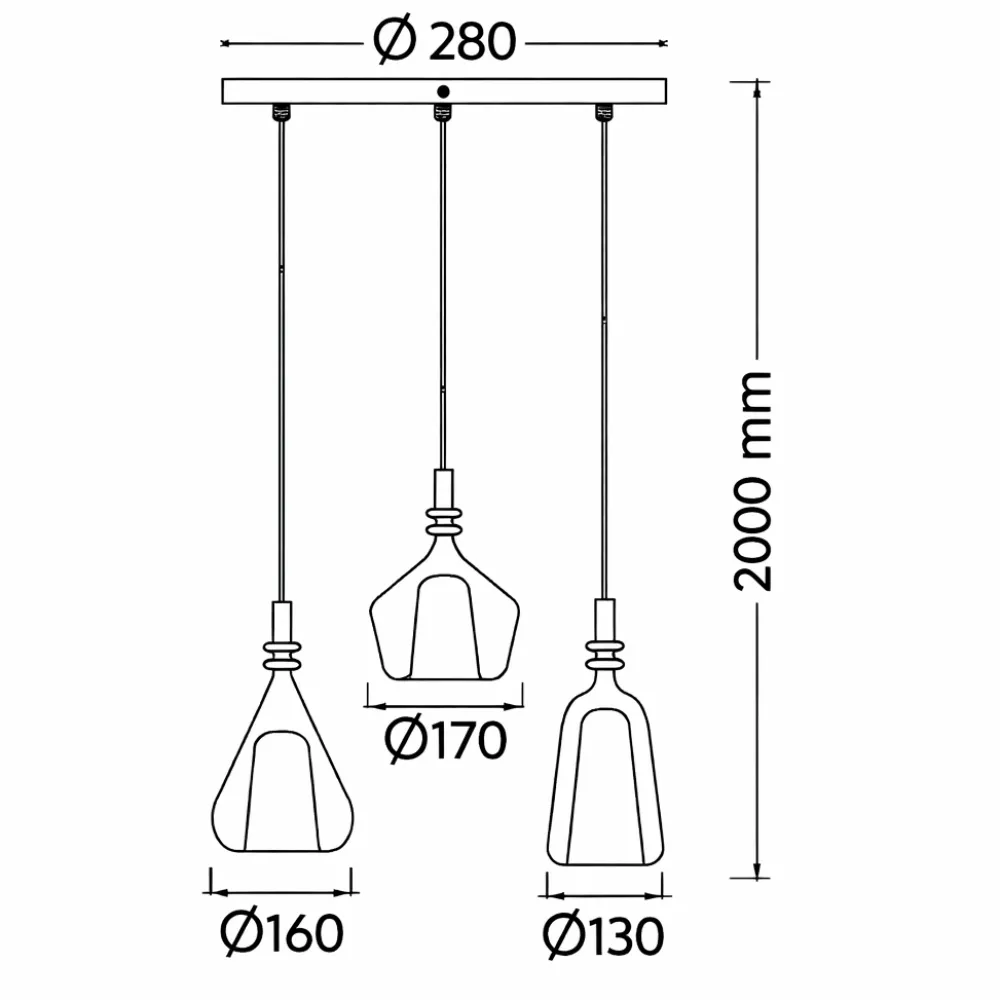 Lampadari Moderni-Selezionato da Mazzolaluce Lampadario con 3 vetri multicolor pendeti per soggiorno moderno